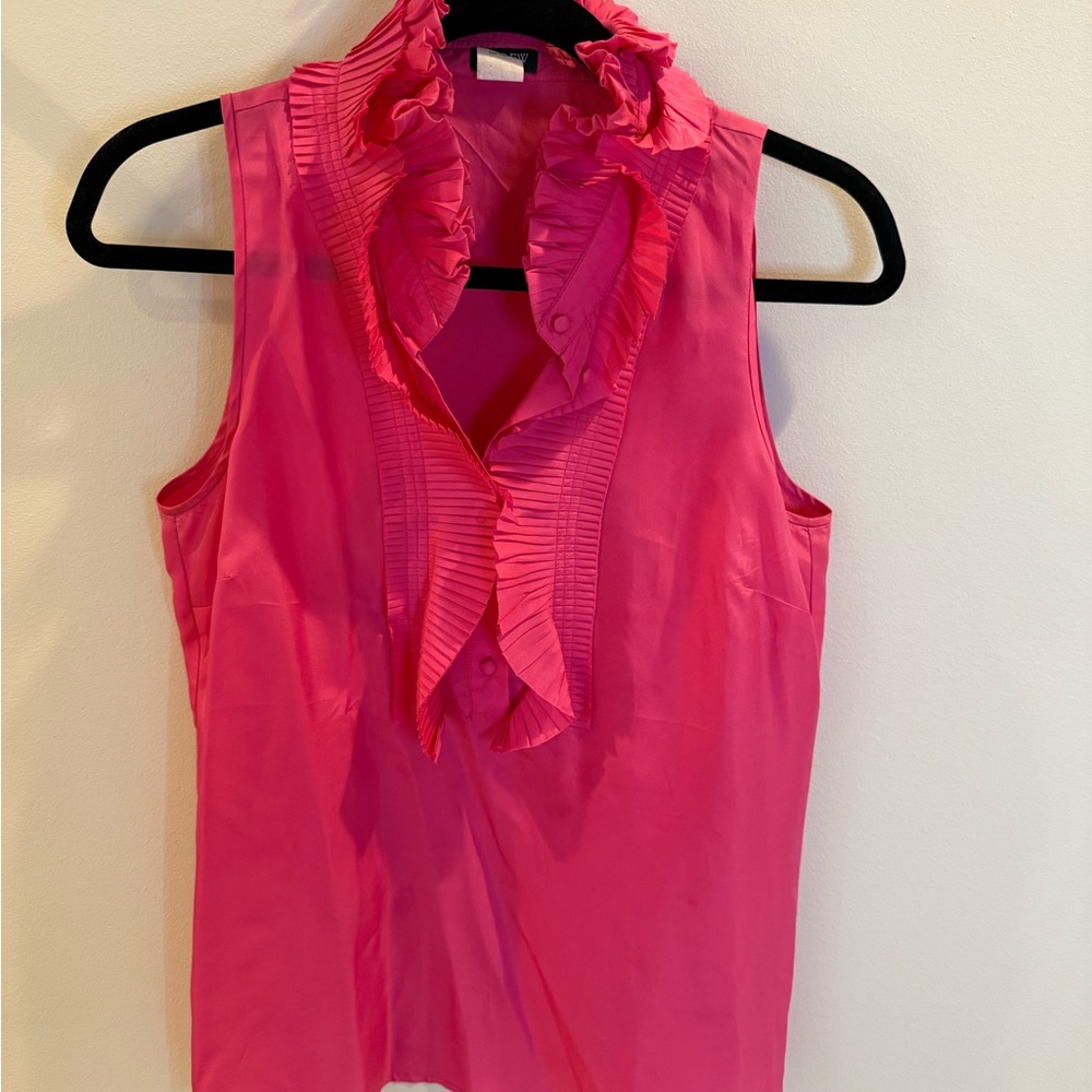 J Crew Pink Ruffled Sleeveless Top